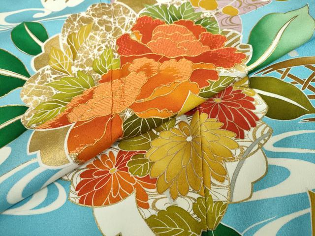 平和屋着物●豪華振袖 駒刺繍 流水草花籬文 正絹 逸品 DABF1226ud