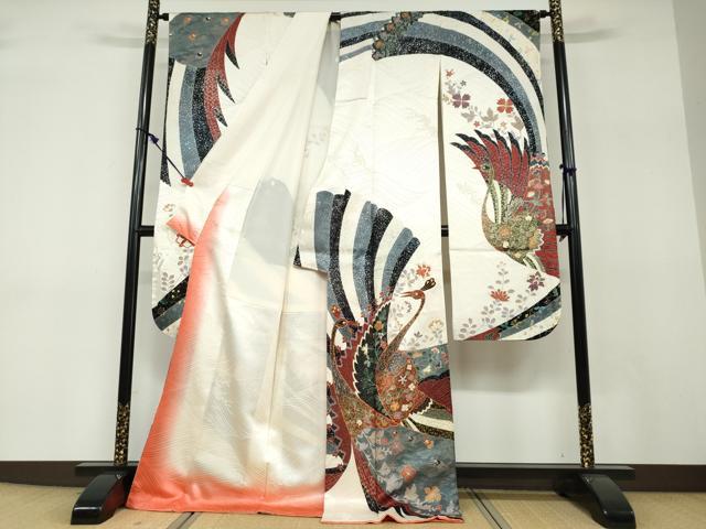 平和屋着物●豪華振袖 孔雀草花文 金銀彩 正絹 逸品 DABF1229ud