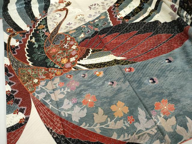 平和屋着物●豪華振袖 孔雀草花文 金銀彩 正絹 逸品 DABF1229ud