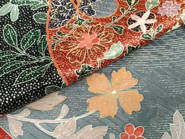 平和屋着物●豪華振袖 孔雀草花文 金銀彩 正絹 逸品 DABF1229ud