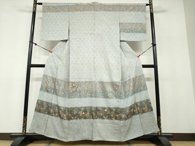 平和屋着物●訪問着 総絞り 刺繍 横段草花文 金彩 正絹 逸品 DABF1232ud