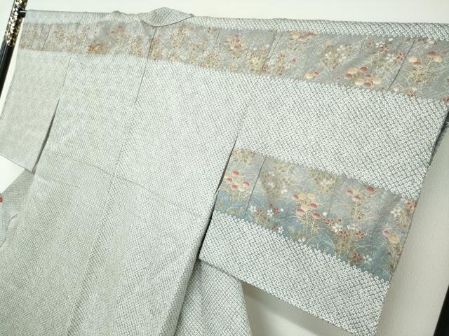 平和屋着物●訪問着 総絞り 刺繍 横段草花文 金彩 正絹 逸品 DABF1232ud