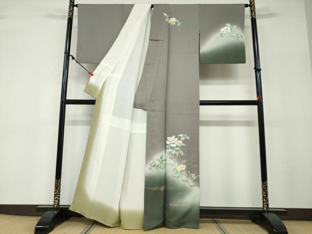 平和屋着物●訪問着 枝花文 暈し染め 金銀彩 正絹 逸品 DABF1233ud