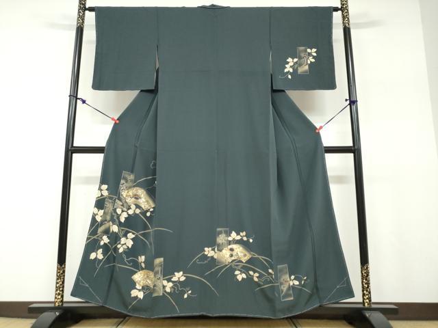 平和屋着物●訪問着 短冊花鳥文 金銀彩 正絹 逸品 未使用 DABF1237ud