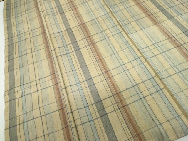 平和屋着物●上質な紬 変わり格子文 正絹 逸品 未使用 DABF1242ud