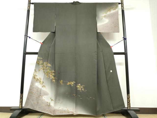 平和屋着物●漆工芸作家 金森一博 訪問着 笹竹文 暈し染め 金彩 正絹 逸品 DABF1247ud