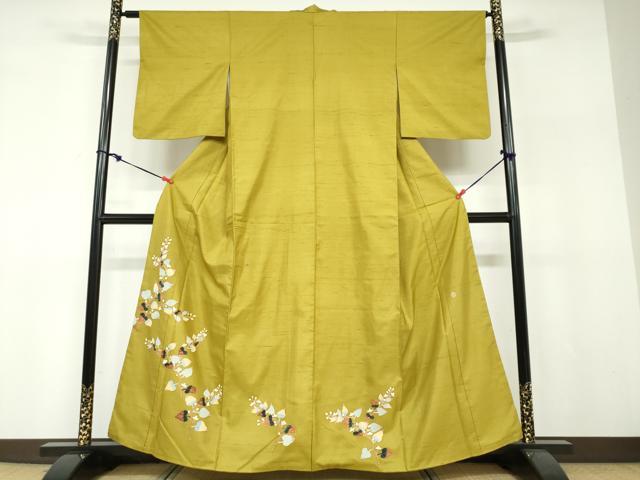 平和屋着物●本加賀友禅作家 能川光陽 訪問着 紬地 枝葉文 正絹 逸品 DABF1256ud
