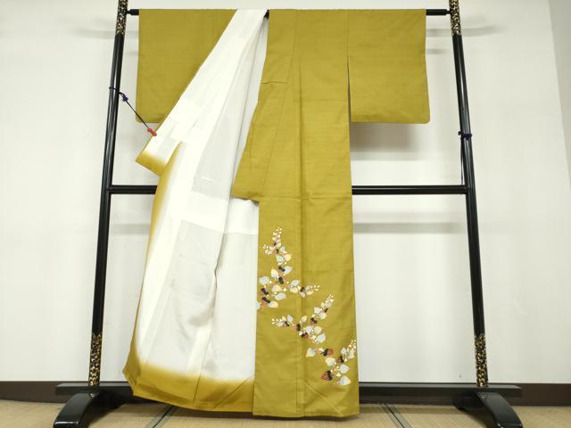 平和屋着物●本加賀友禅作家 能川光陽 訪問着 紬地 枝葉文 正絹 逸品 DABF1256ud
