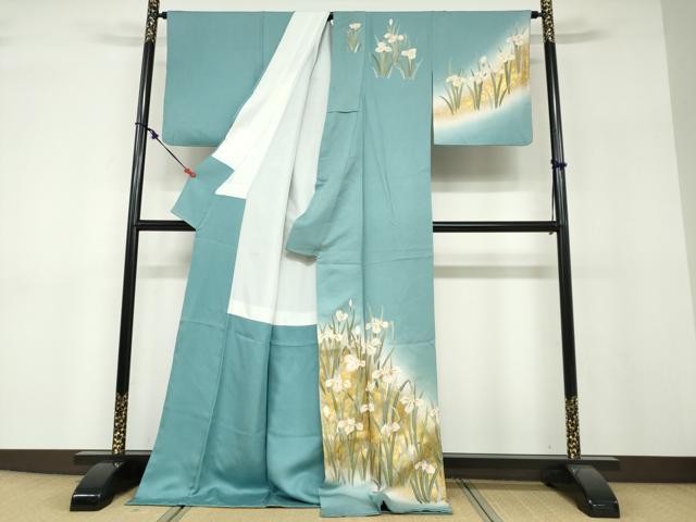 平和屋着物●訪問着 作家物 草花文 暈し染め 金彩 ロング丈 正絹 逸品 DABF1257ud