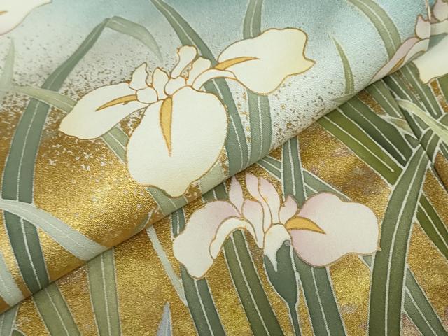 平和屋着物●訪問着 作家物 草花文 暈し染め 金彩 ロング丈 正絹 逸品 DABF1257ud