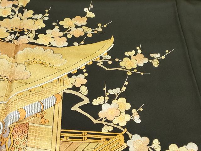 平和屋着物●金彩友禅 卓越技能者・名工・和田光正 黒留袖 平安御所車草花文 金銀彩 正絹 逸品 DABF1258ud