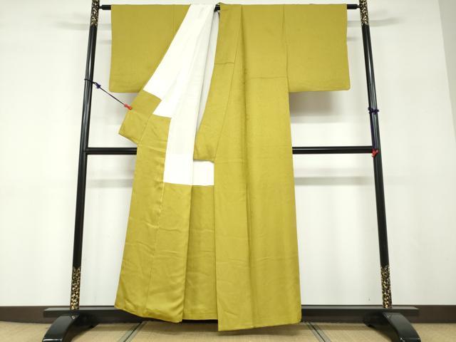 平和屋着物●上質な色無地 舞花地紋 菜種油色 正絹 逸品 DABF1259ud