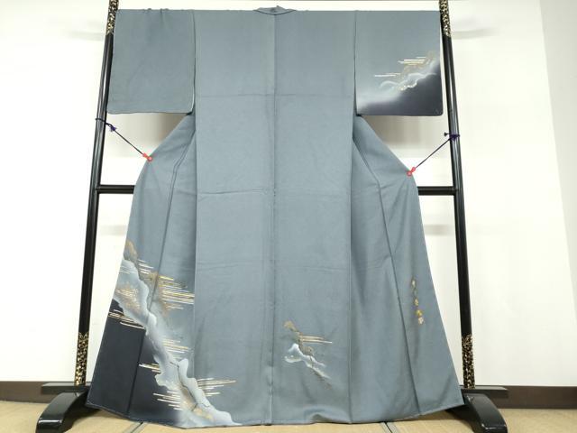 平和屋着物●螺鈿作家 藤本隆士 訪問着 螺鈿 雲霞横段文 金銀彩 正絹 逸品 未使用 DABF1267ud