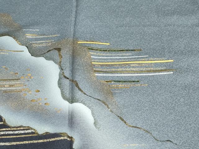 平和屋着物●螺鈿作家 藤本隆士 訪問着 螺鈿 雲霞横段文 金銀彩 正絹 逸品 未使用 DABF1267ud