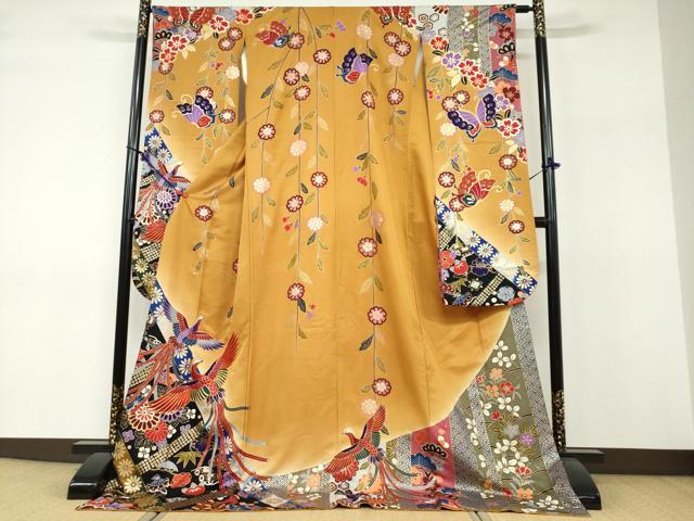 平和屋着物●豪華振袖 駒刺繍 宝尽くし鳳凰草花文 金彩 正絹 逸品 DABF1270ud