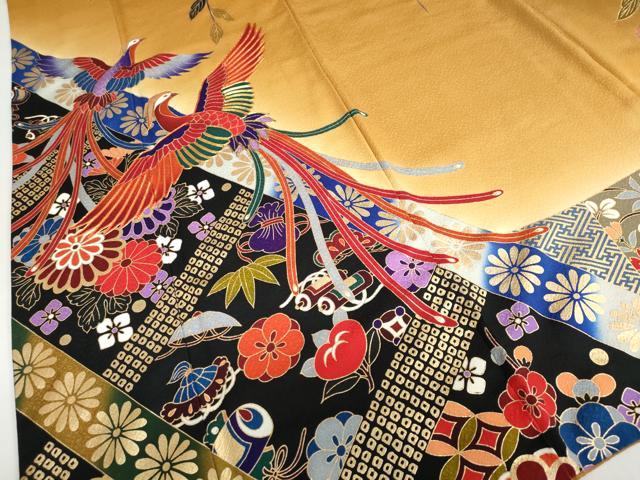 平和屋着物●豪華振袖 駒刺繍 宝尽くし鳳凰草花文 金彩 正絹 逸品 DABF1270ud