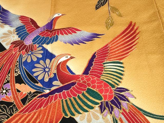 平和屋着物●豪華振袖 駒刺繍 宝尽くし鳳凰草花文 金彩 正絹 逸品 DABF1270ud