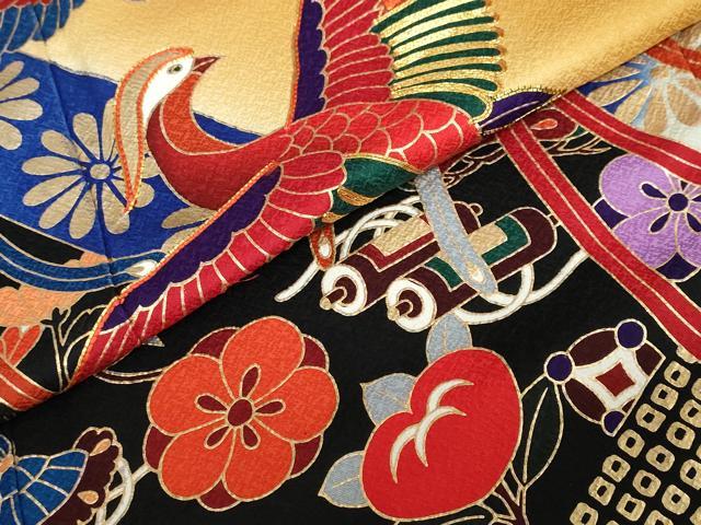 平和屋着物●豪華振袖 駒刺繍 宝尽くし鳳凰草花文 金彩 正絹 逸品 DABF1270ud