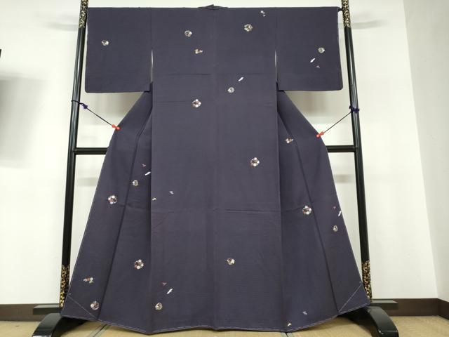 平和屋着物●上質な小紋 総刺繍 草花丸文 金糸 正絹 逸品 未使用 DABF1274ud