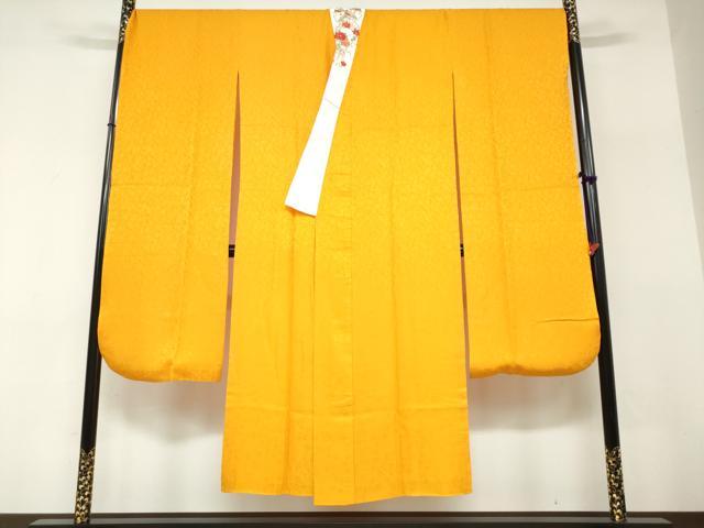 平和屋着物●振袖用長襦袢 袷 舞桜地紋 金茶色 半衿刺繍 正絹 逸品 DABF1277ud
