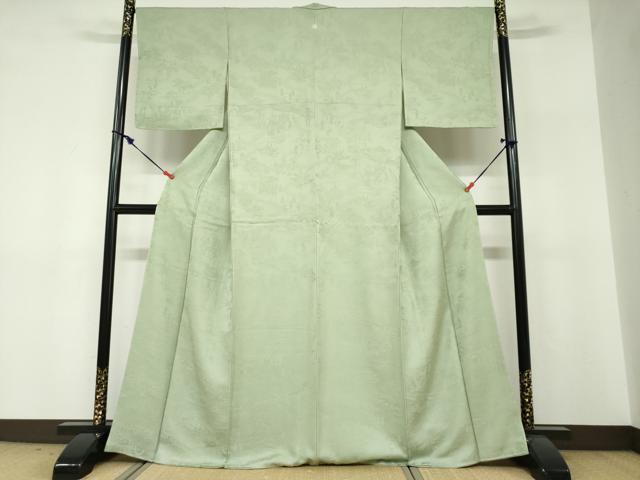 平和屋着物●上質な色無地 風景草花地紋 若芽色 さが美扱い 正絹 逸品 未使用 DABF1280ud