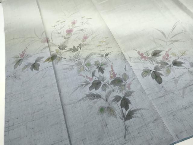 平和屋着物●訪問着 作家物 紬地 手描き 草花文 正絹 逸品 DABF1294ud