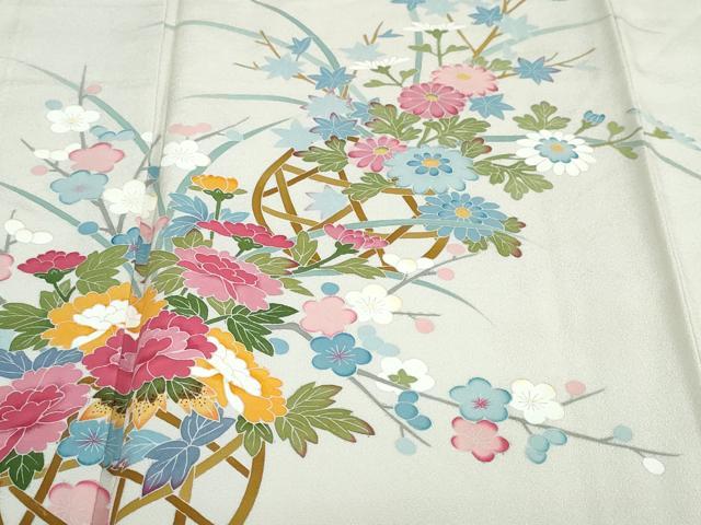 平和屋着物●訪問着 友禅 作家物 花籠文 正絹 逸品 DABF1302ud