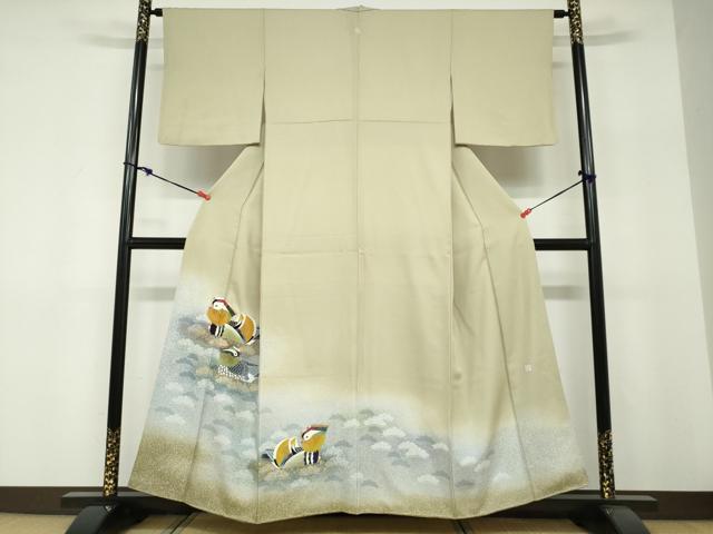 平和屋着物●人間国宝・羽田登喜男 色留袖 鴛鴦松文 三羽 暈し染め 金彩 正絹 逸品 DABF1306ud