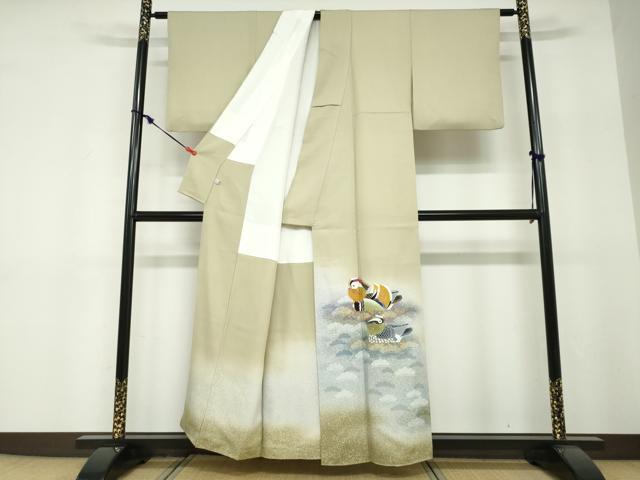 平和屋着物●人間国宝・羽田登喜男 色留袖 鴛鴦松文 三羽 暈し染め 金彩 正絹 逸品 DABF1306ud