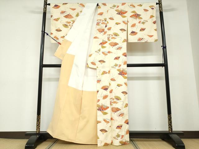 平和屋着物●上質な紬 檜扇文 正絹 逸品 DABF1313ud