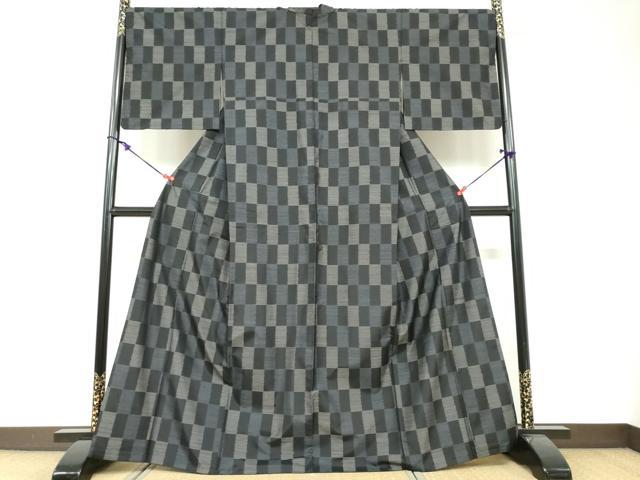 平和屋着物●本場大島紬 格子文 ほていや扱い 正絹 逸品 DABF1320ud