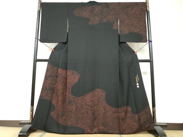 平和屋着物●訪問着 小糸染芸 立波文 黒地 正絹 逸品 DABF1325ud