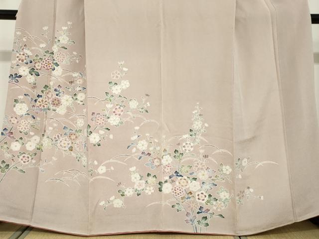 平和屋着物●訪問着 作家物 草花文 鬼しぼ縮緬 正絹 逸品 DABF1326ud