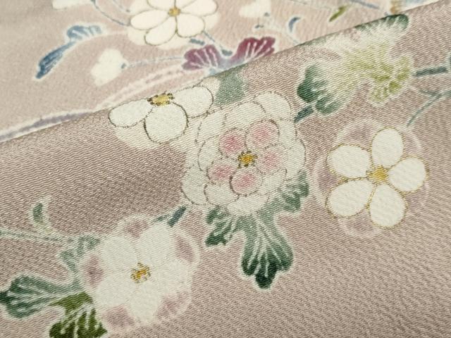 平和屋着物●訪問着 作家物 草花文 鬼しぼ縮緬 正絹 逸品 DABF1326ud