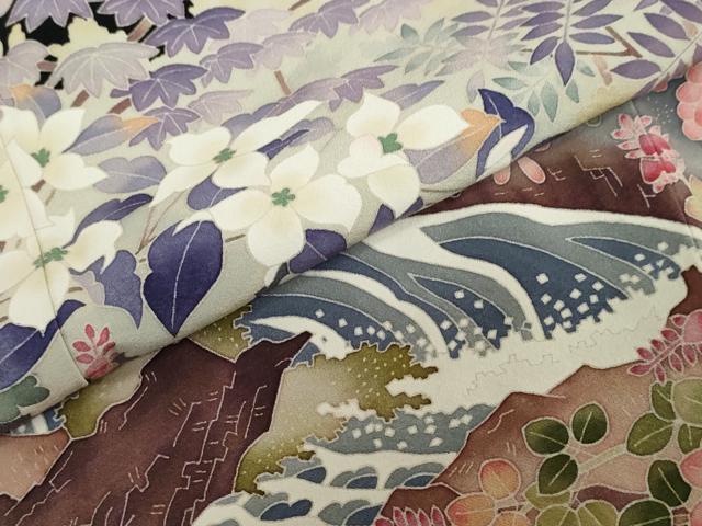 平和屋着物●本加賀友禅作家 浅野冨治男 黒留袖 流水草花文 正絹 逸品 DABF1332ud