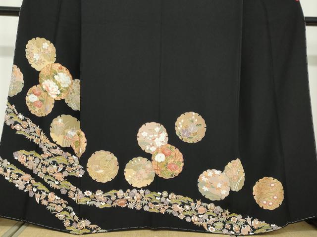平和屋着物●豪華黒留袖 駒刺繍 宝尽くし雪輪草花文 金彩 正絹 逸品 未使用 DABF1335ud