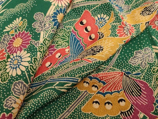 平和屋着物●上質な小紋 型染め 花蝶文 鬼しぼ縮緬 正絹 逸品 DABF1336ud