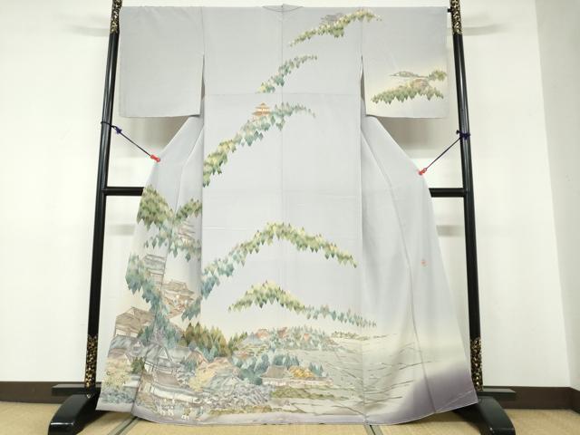 平和屋着物●十日町友禅作家 林静穂 訪問着 人物風景文 暈し染め 正絹 逸品 未使用 DABF1342ud