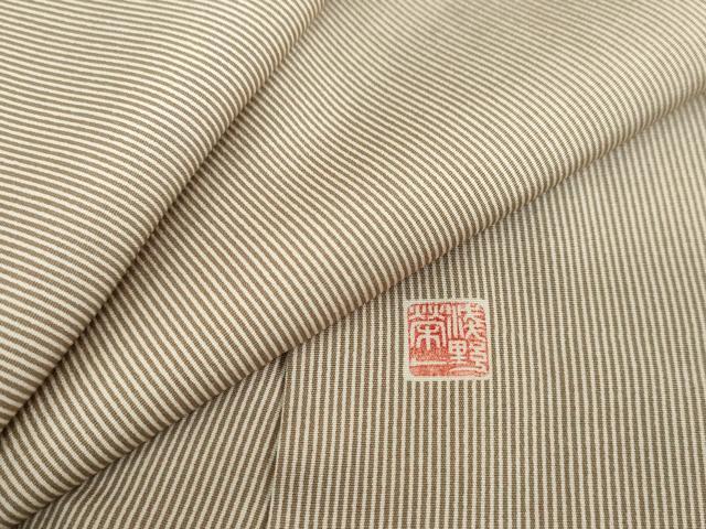 平和屋着物●江戸小紋 浅野栄一 万筋 樺茶色×白橡色 正絹 逸品 DABF1346ud