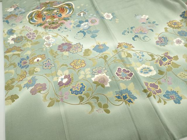 平和屋着物●豪華色留袖 作家物 駒刺繍 向かい鳥洋花文 暈し染め 金彩 正絹 逸品 未使用 DABF1349ud