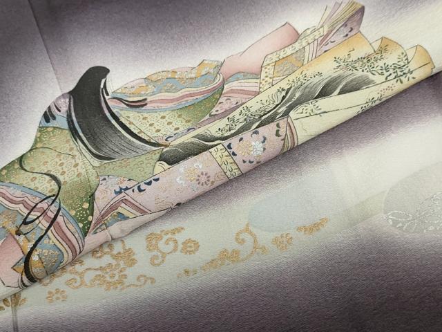 平和屋着物●友禅師・京の名工・伝統工芸士・樽本伊勢蔵 訪問着 女人文 詩歌 暈し染め 金銀彩 正絹 逸品 未使用 DABF1350ud