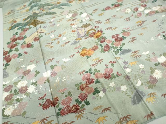 平和屋着物●訪問着 駒刺繍 御所車草花文 金彩 正絹 逸品 DABF1352ud