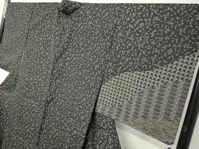 平和屋着物●本場縞大島紬 訪問着 泥染め 抽象文様 黒地 証紙付き 夢織工房謹製 ロング丈 正絹 逸品 未使用 DABF1356ud