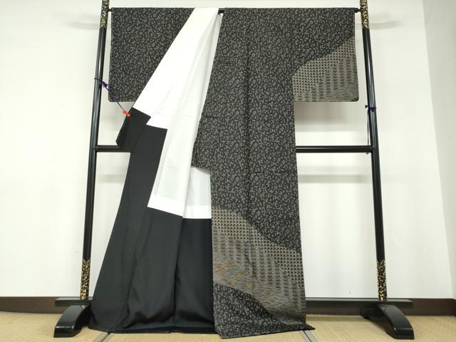 平和屋着物●本場縞大島紬 訪問着 泥染め 抽象文様 黒地 証紙付き 夢織工房謹製 ロング丈 正絹 逸品 未使用 DABF1356ud