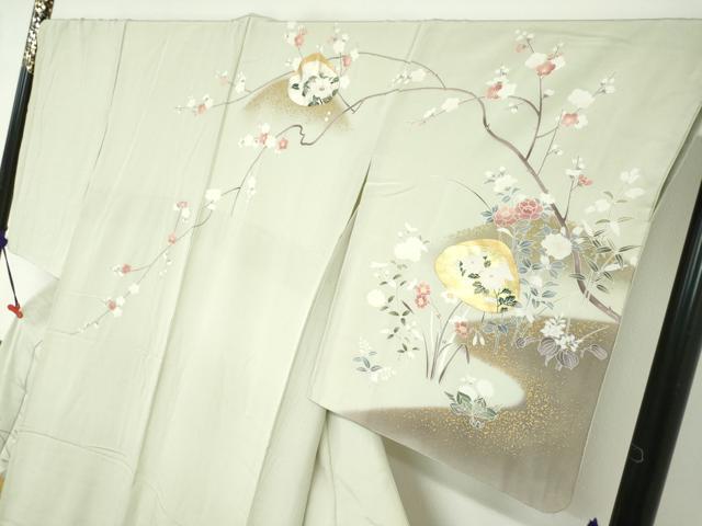 平和屋着物●訪問着 貝合わせ草花文 暈し染め 金銀彩 正絹 逸品 DABF1363ud