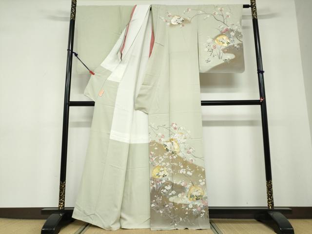 平和屋着物●訪問着 貝合わせ草花文 暈し染め 金銀彩 正絹 逸品 DABF1363ud