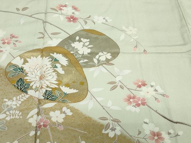 平和屋着物●訪問着 貝合わせ草花文 暈し染め 金銀彩 正絹 逸品 DABF1363ud