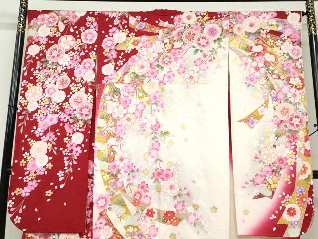 平和屋着物●豪華振袖 駒刺繍 熨斗草花文 暈し染め 金彩 京都きもの友禅扱い 正絹 逸品 DABF1369ud