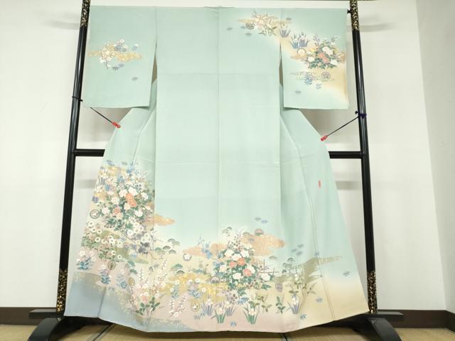 平和屋着物●訪問着 作家物 駒刺繍 雲取り草花文 暈し染め 金彩 正絹 逸品 DABF1370ud