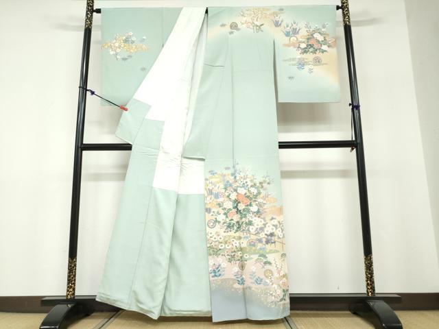 平和屋着物●訪問着 作家物 駒刺繍 雲取り草花文 暈し染め 金彩 正絹 逸品 DABF1370ud